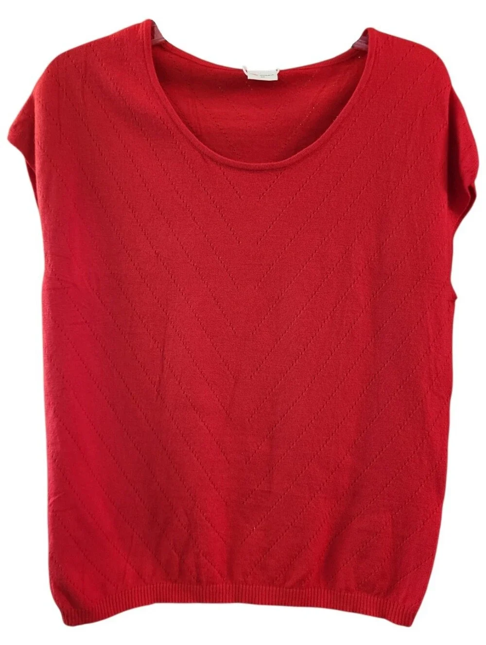 NWT Wiholl Women's Red Scoop-Neck Chevron Knit Sweater - Size M